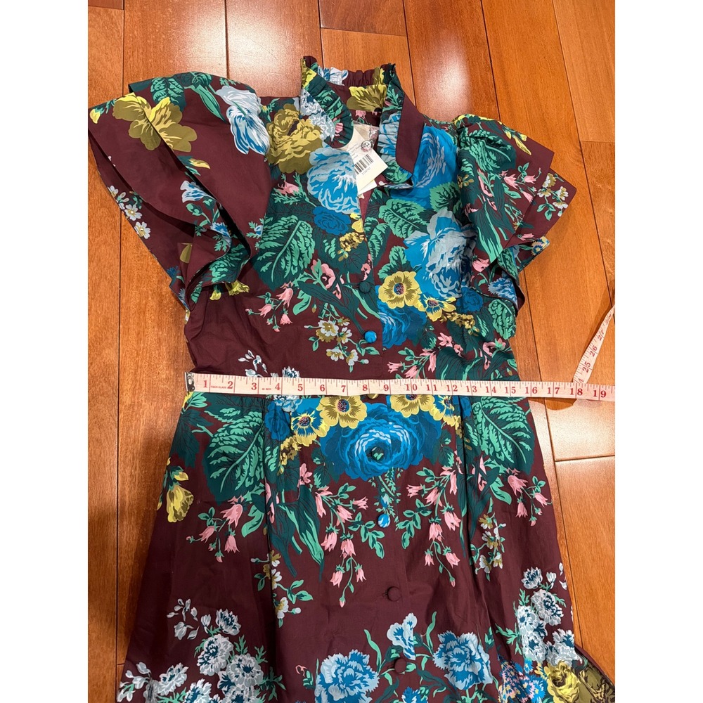 NWT Tuckernuck Sharp Floral Midi‎ Dress Women Merlot Ruffle Sleeve XS - Picture 6 of 10